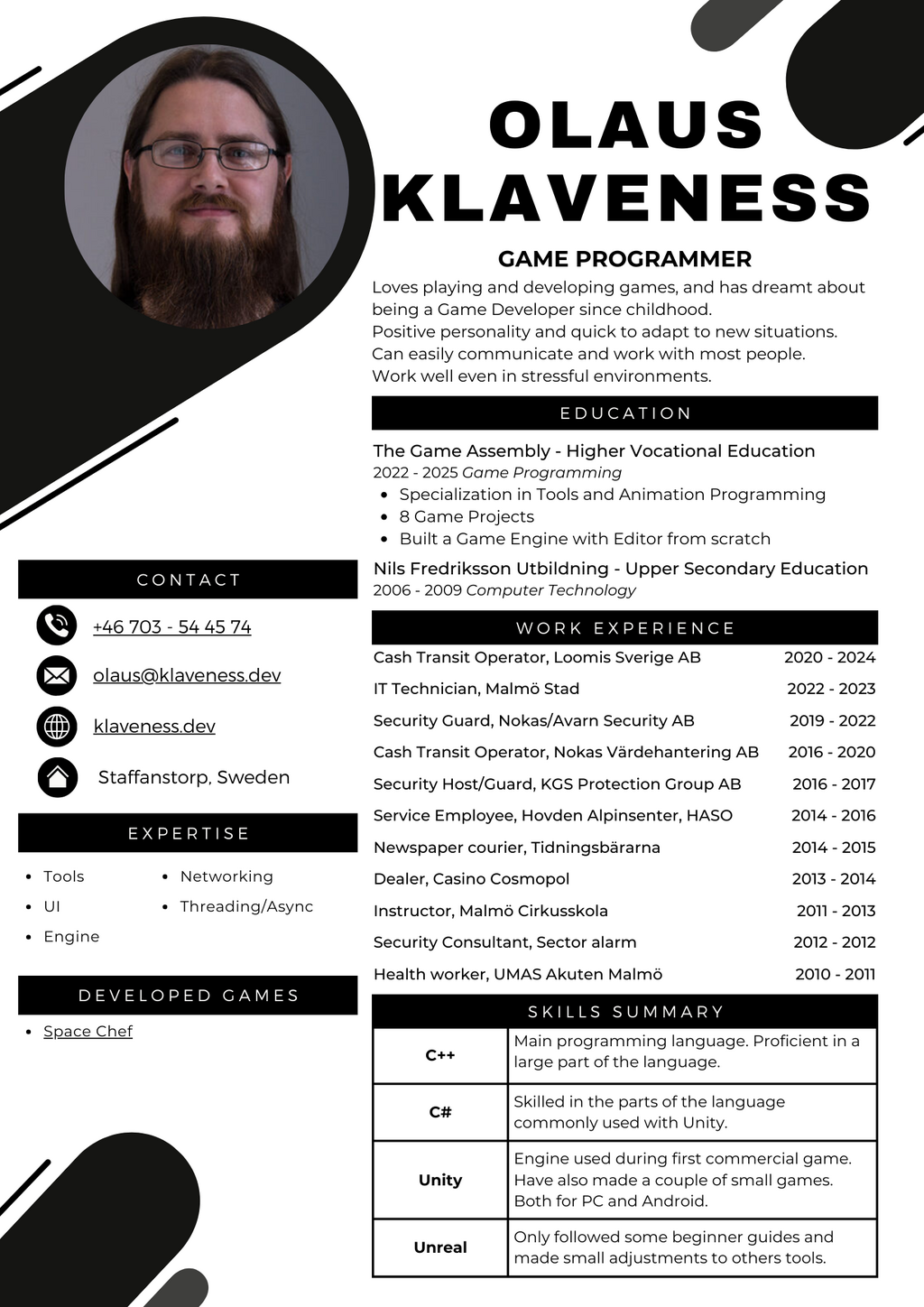 Resume of Olaus Klaveness